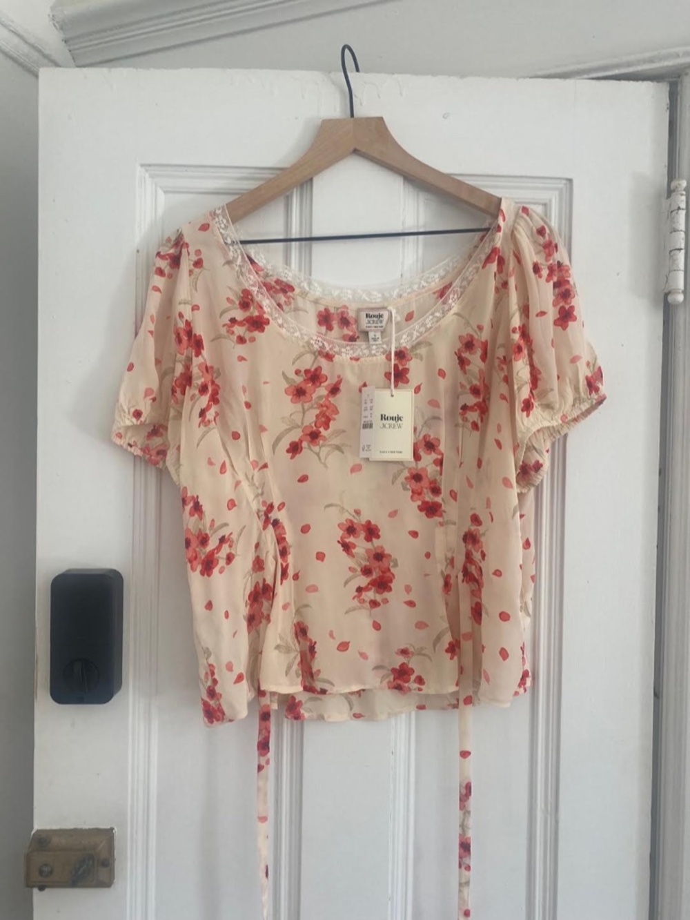 J. Crew x Rouje - White/Red Floral Poet Top - Size 16 - Picture 11 of 16